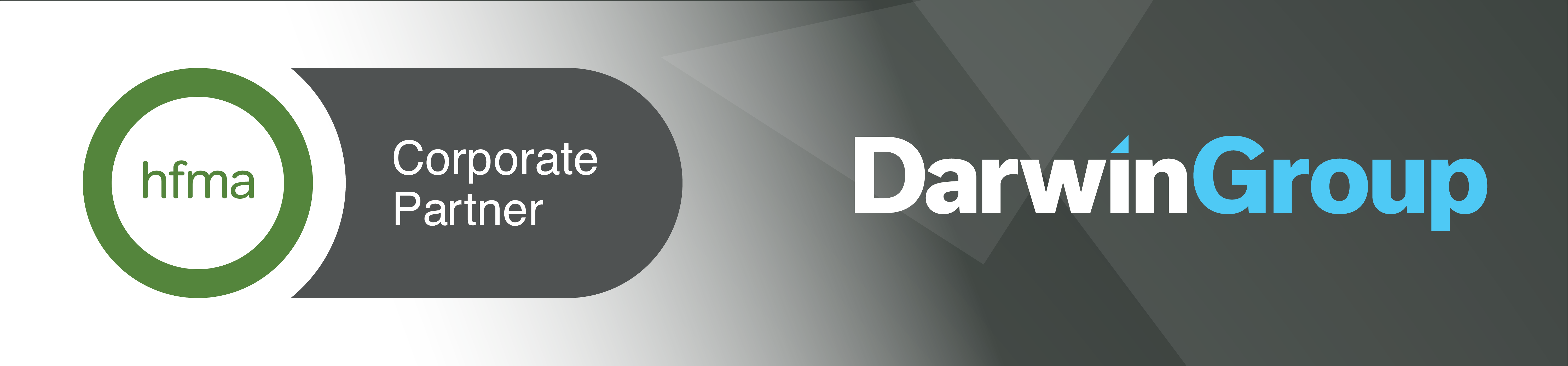 Banner displaying Darwin Group logo and HFMA corporate partner logo on a grey and white ombre background.