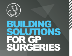 Header image featuring a stethoscope icon and the title "Building Solutions for GP Surgeries"